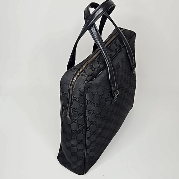 Authentic Gucci Monogram Handbag Tote Black on Black - Picture 6 of 16